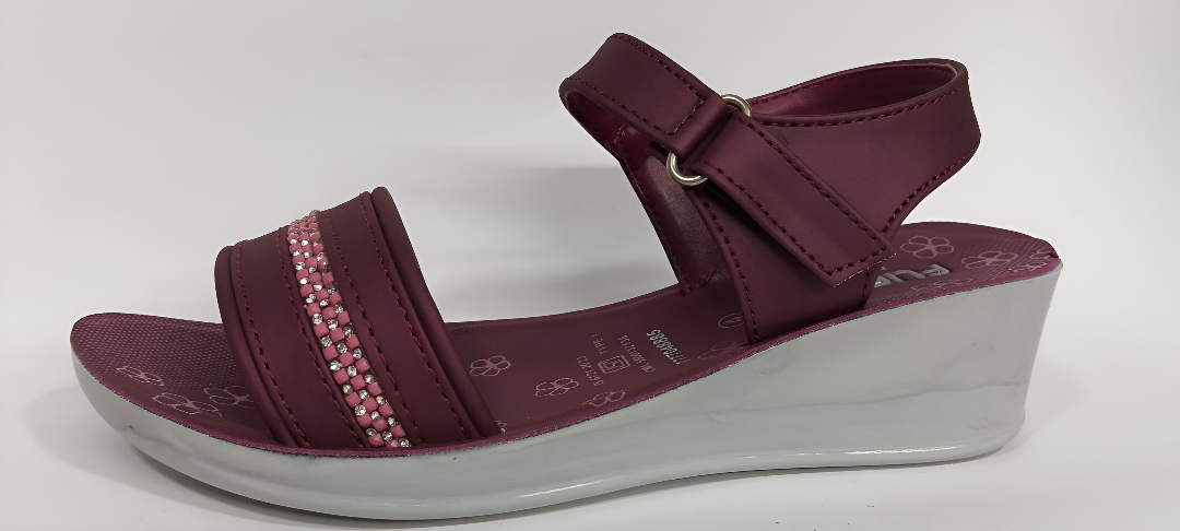 Women's Elegant Maroon Wedge Sandals – Stylish Comfort with Embellished Straps